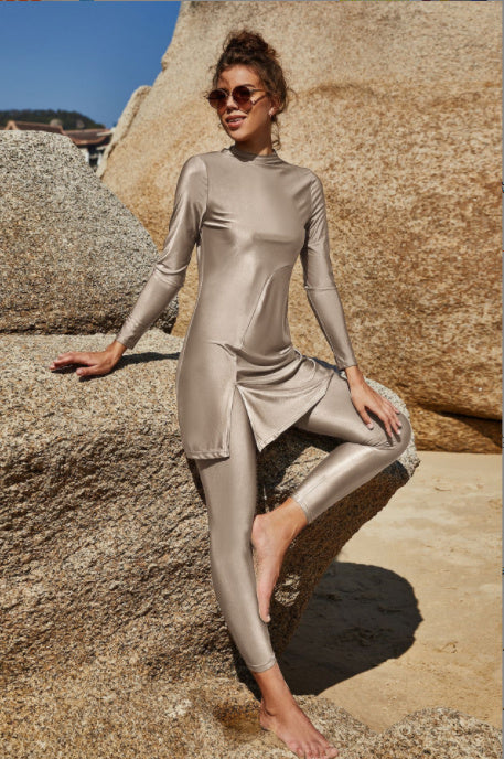 Pure Color Long-sleeved Trousers Swimsuit