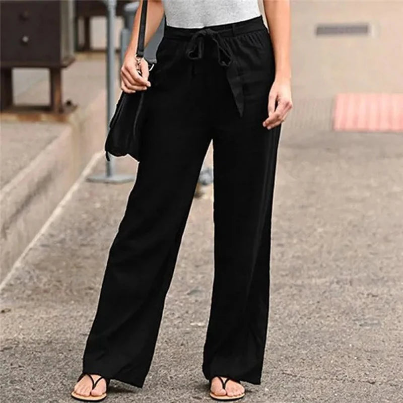 Summer Elastic Waist Women Cotton Linen Pants