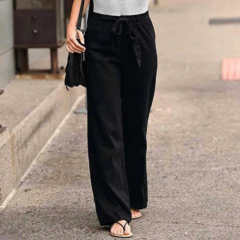 Summer Elastic Waist Women Cotton Linen Pants