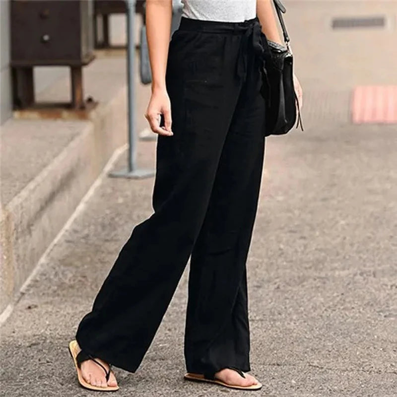 Summer Elastic Waist Women Cotton Linen Pants