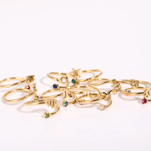 Classic 12 Zirconia Birthstone Open Gold Plated Ring