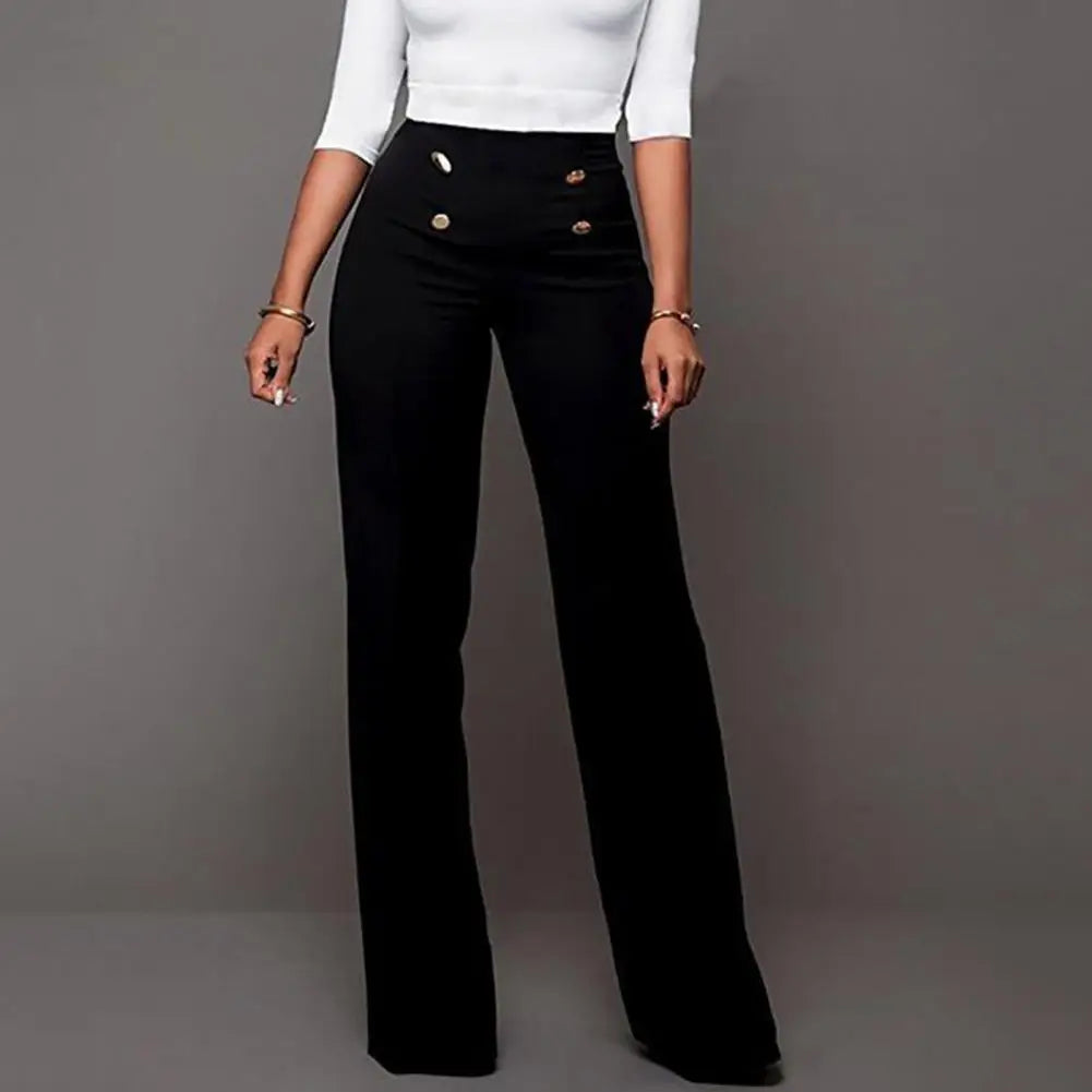 Solid Color Flare Pants Women High Waist