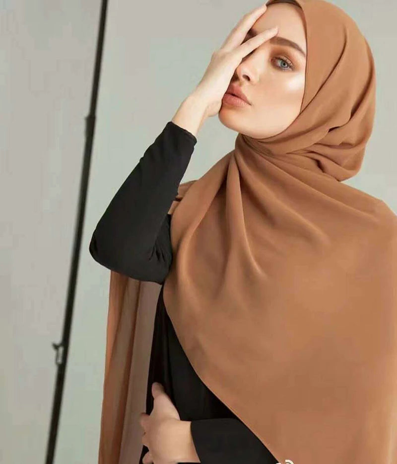 Hiyab de gasa con burbujas liso para mujer, estampado envolvente, color sólido