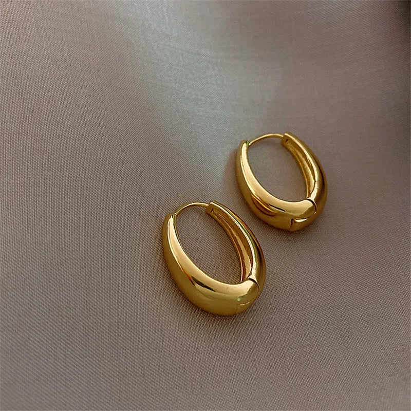 Copper Alloy Smooth Metal Hoop Earrings