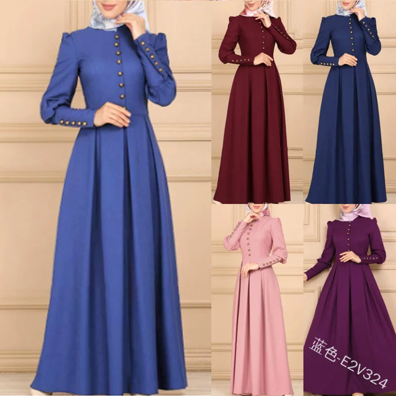 Lana Long sleeves button decorated Long Dress