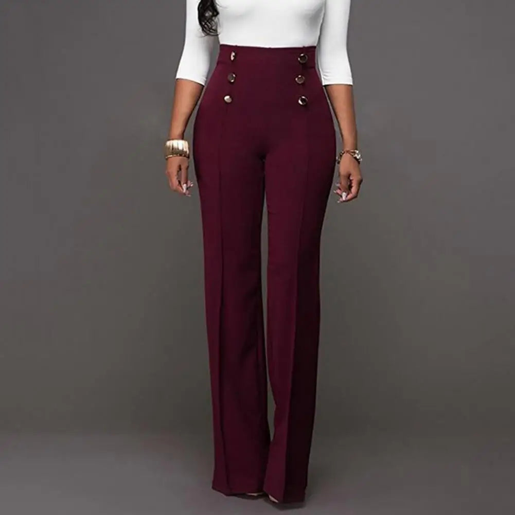 Solid Color Flare Pants Women High Waist