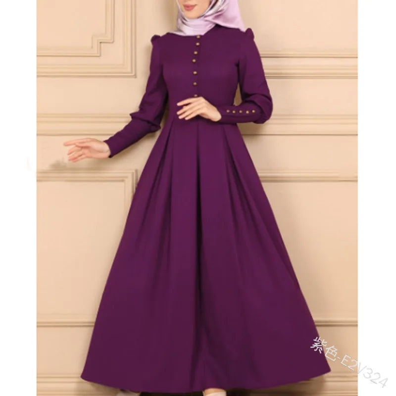 Lana Long sleeves button decorated Long Dress