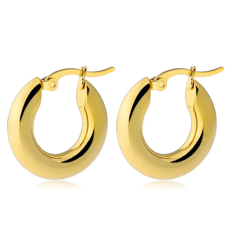 Punk Stainless Steel Minimalist Round Hollow Hoop Earrings