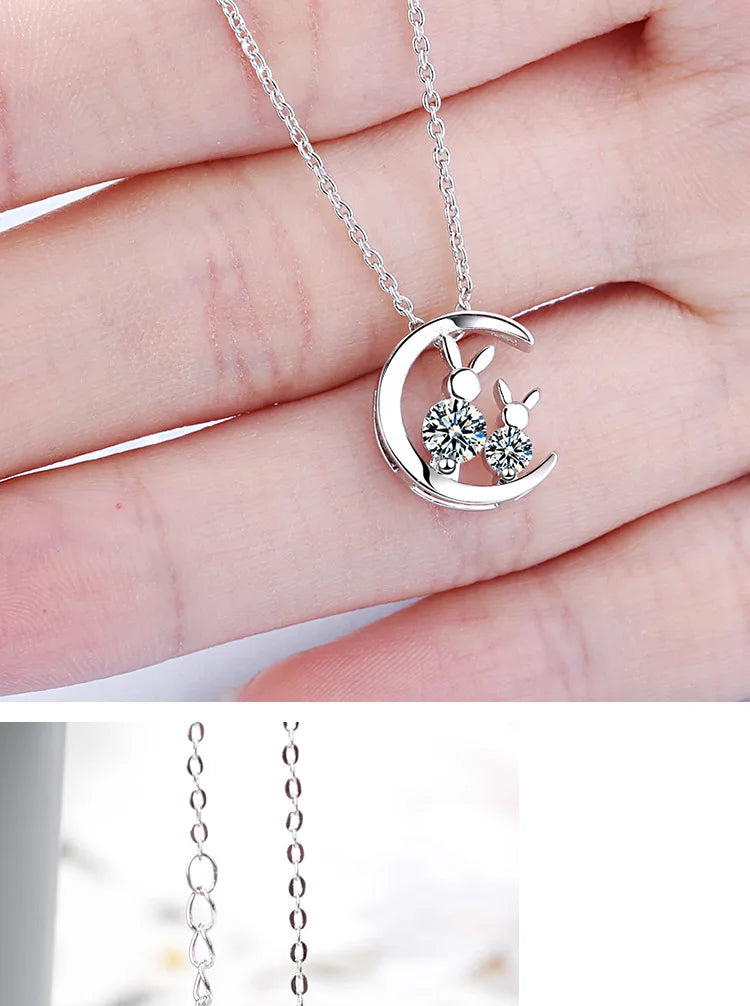 925 Sterling Silber Kaninchen Zirkon Mond Halsketten