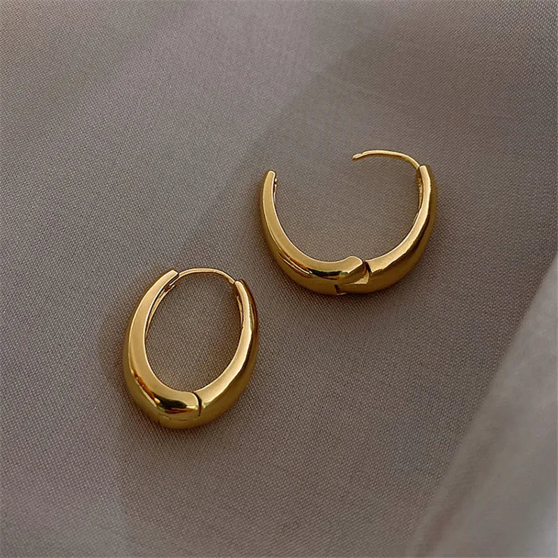 Copper Alloy Smooth Metal Hoop Earrings