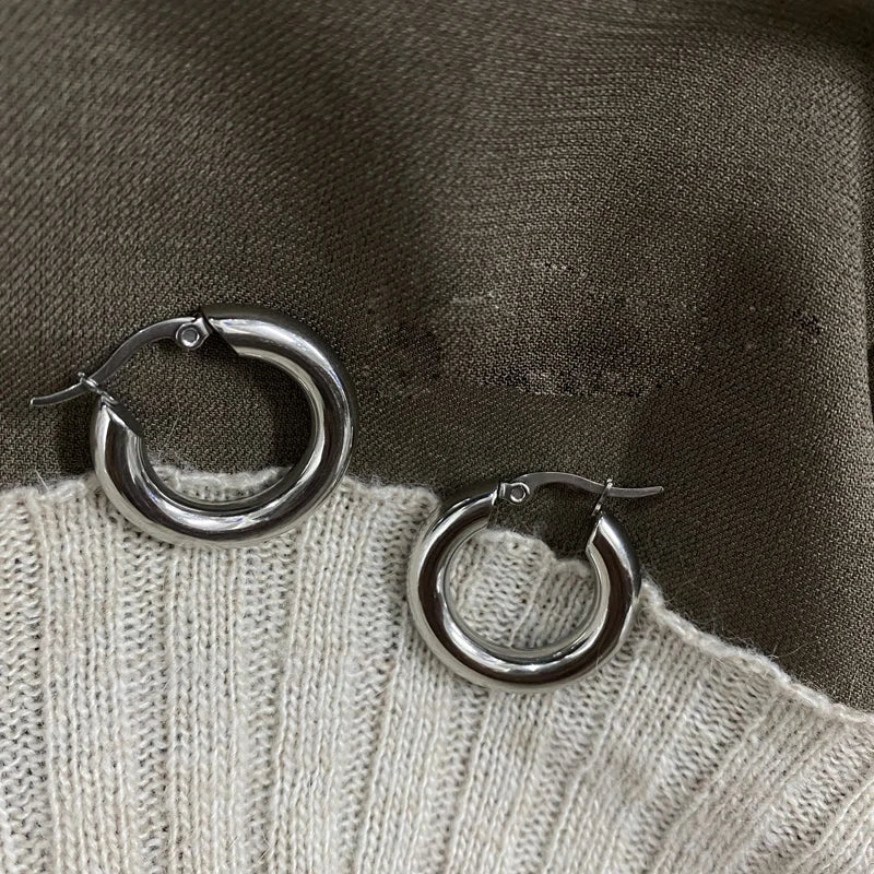 Punk Stainless Steel Minimalist Round Hollow Hoop Earrings