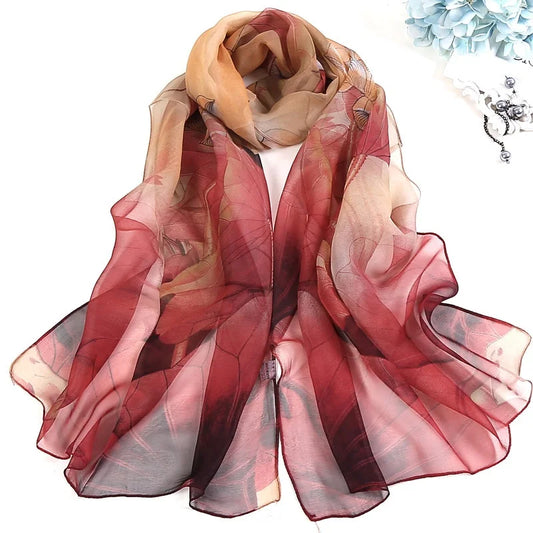 Multiple Color Gradient Color Flower Chiffon Shawl Hijjab