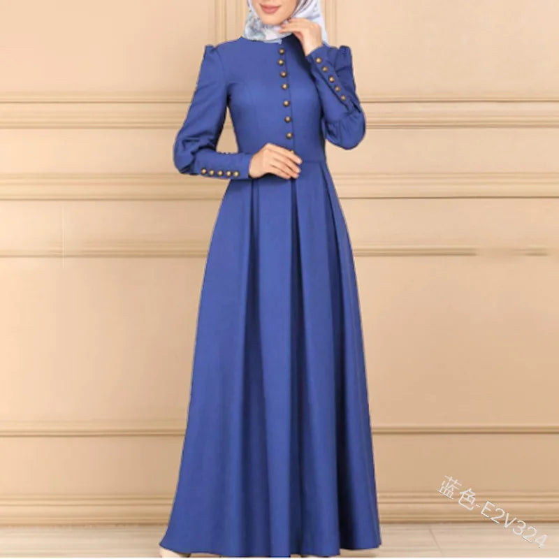 Lana Long sleeves button decorated Long Dress