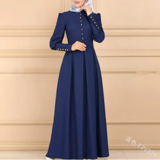 Lana Long sleeves button decorated Long Dress