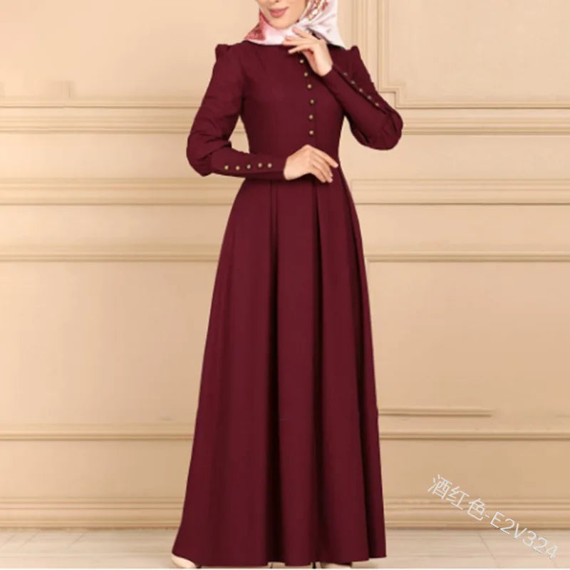 Lana Long sleeves button decorated Long Dress