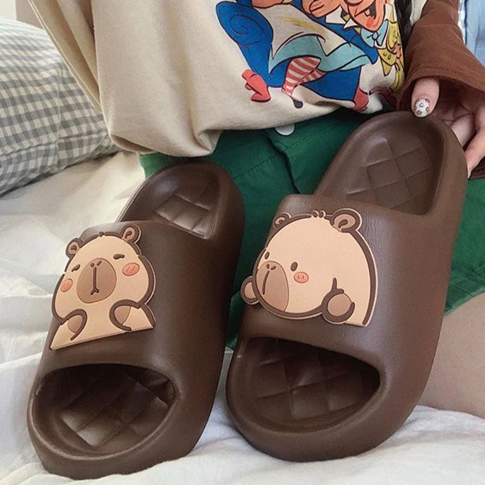 Cute Capybara Design Thick Sole Women Slippers Slides