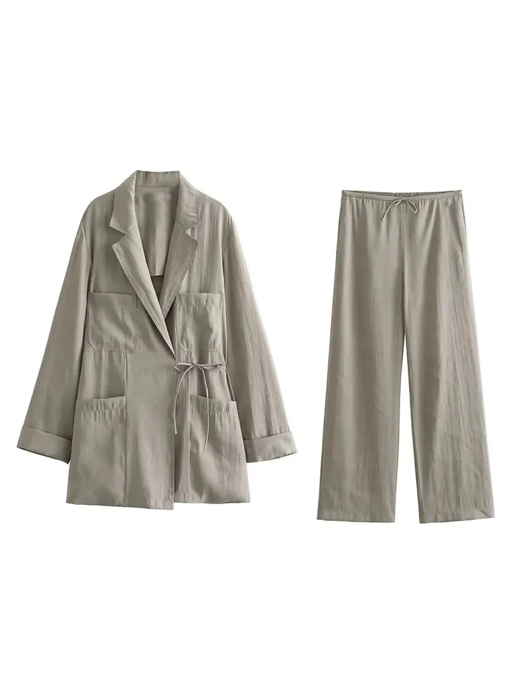 Dareen 2-teiliges lässiges, einfarbiges, lockeres Blazer-Set mit weitem Bein und Hose