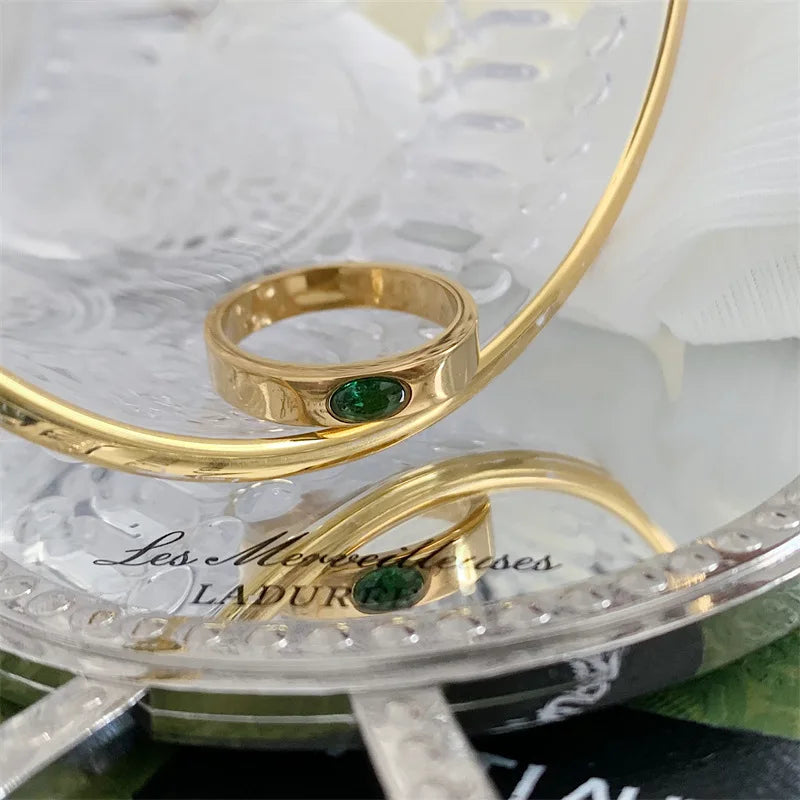 Dancy Fairy Stainless Steel Green Cubic Zirconia Love Band Ring