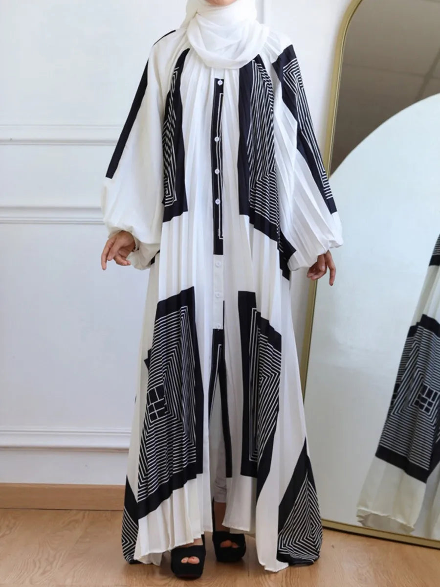 Ajwan Printed Long Pleated Loose Casual Dresses