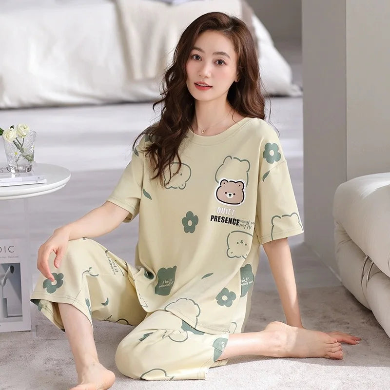 Ola Summer Ladies Two-Piece Pajamas Short-Sleeved