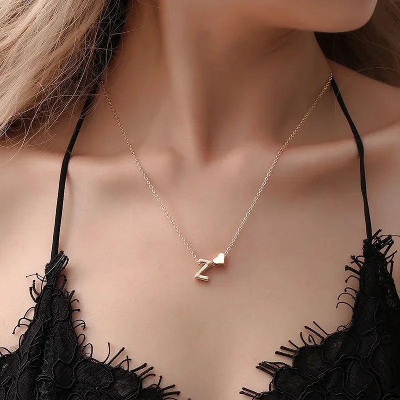 Fashion Tiny Heart Dainty Initial Necklace Letter Name Choker