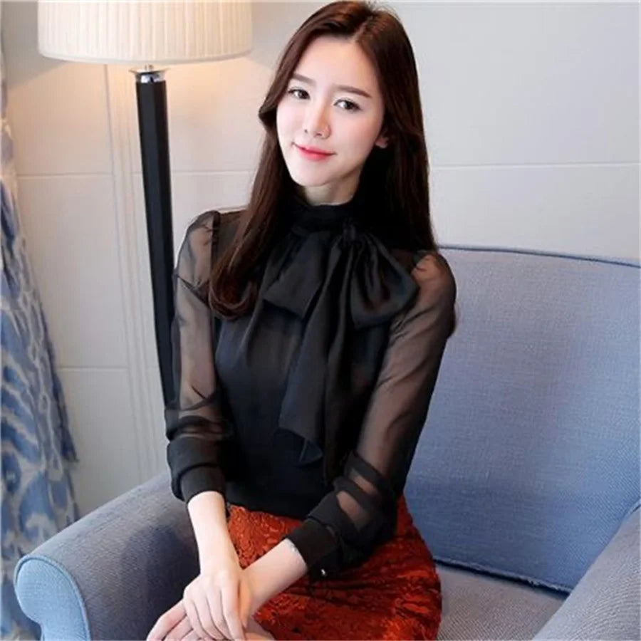 Fashion Tunic Long Sleeve Chiffon Turtleneck Formal Women Shirt