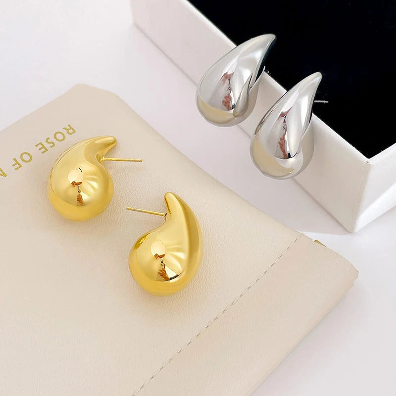 Stainless Steel 14K Gold Plated Water Drop Stud Statement Earring