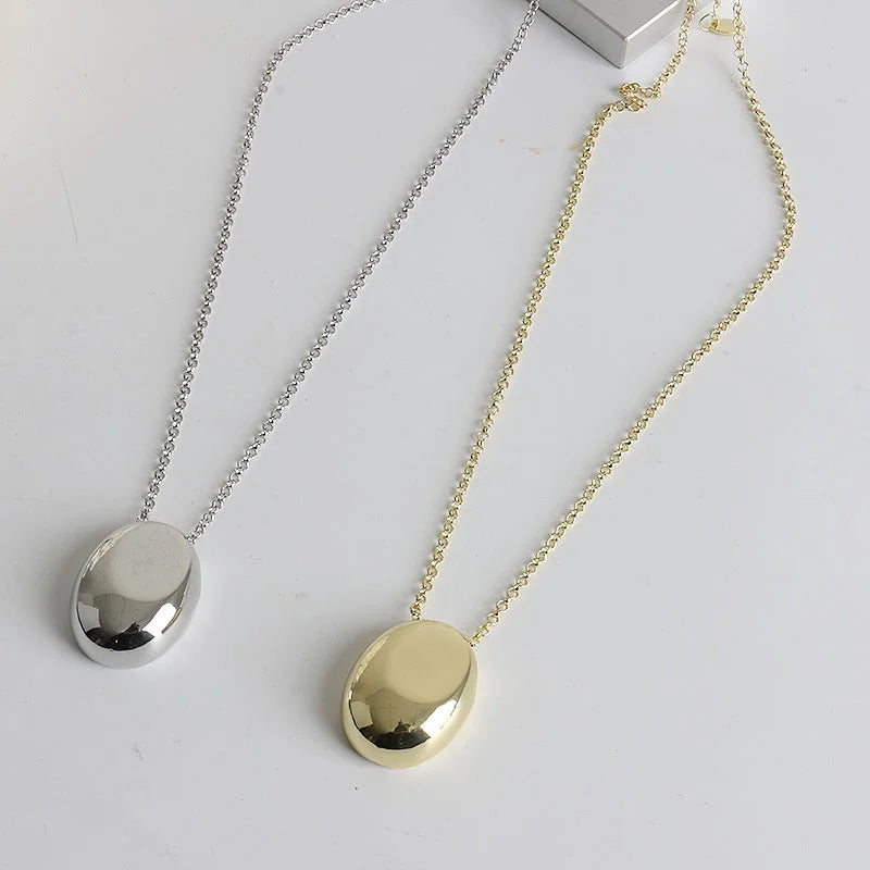 Fashion Jewelry Popular Style One Layer Chian Smooth Oval Metal Pendant Necklace