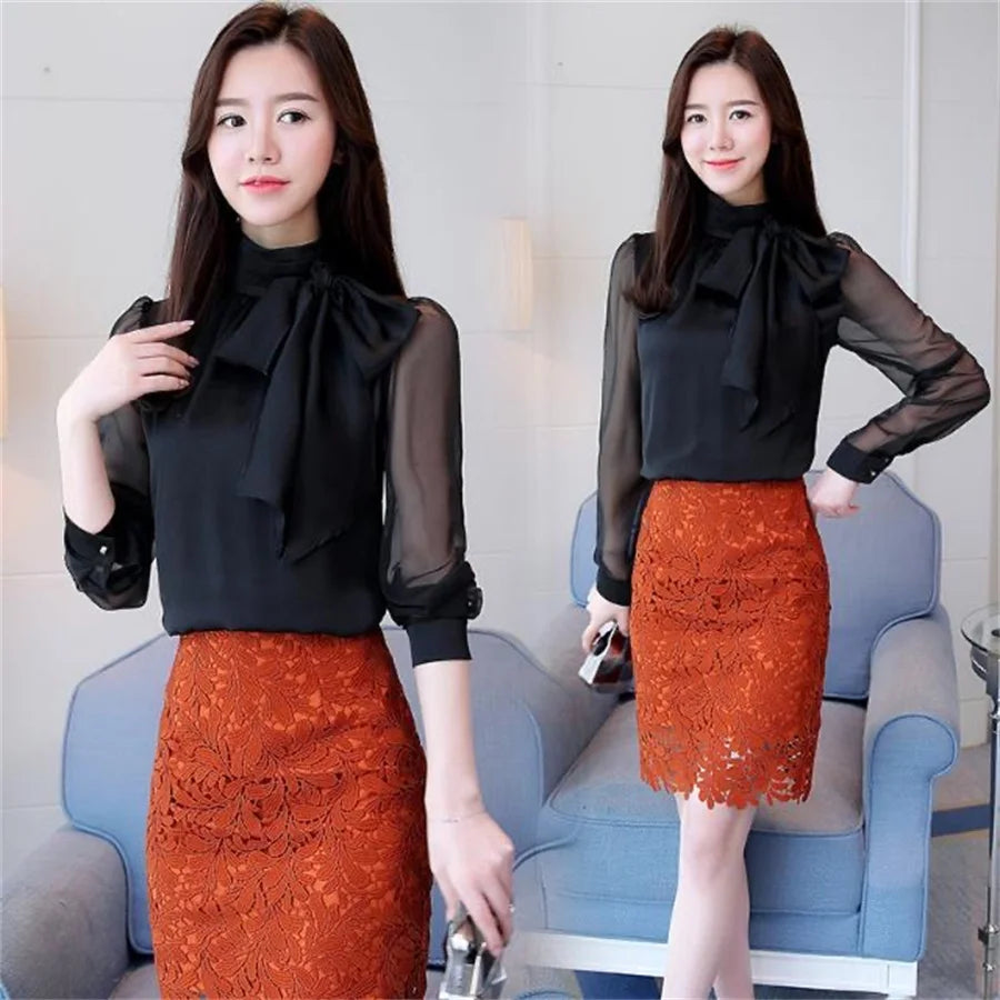 Fashion Tunic Long Sleeve Chiffon Turtleneck Formal Women Shirt