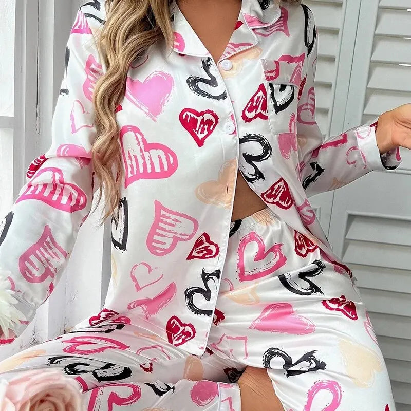 Teeba Heart Printed Pajama Set