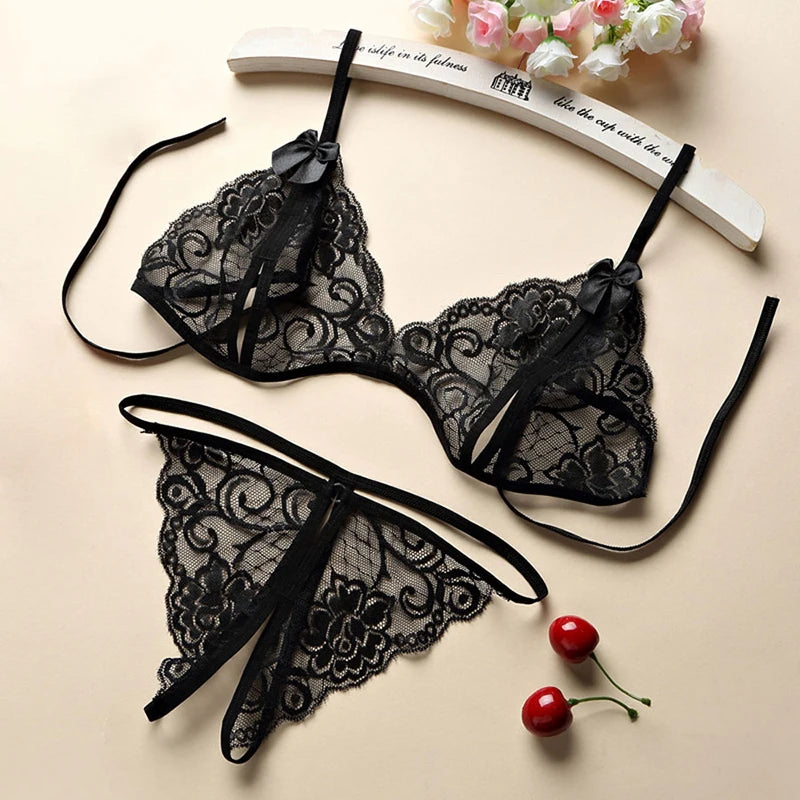 Sexy Erotic Lingerie Women Bra And Panty Garters 3pcs See