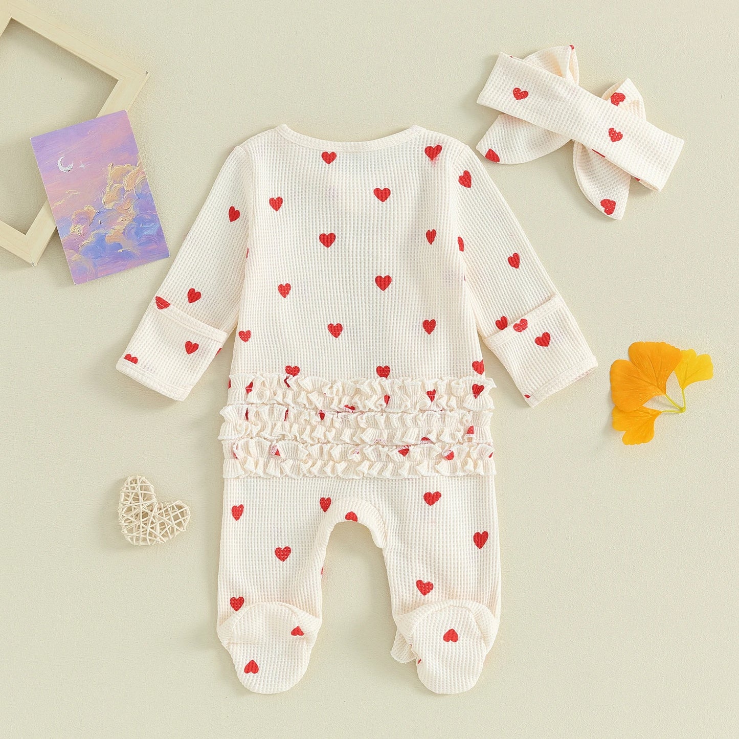 Baby Mädchen Jumpsuit mit Fußbedeckung zum Valentinstag