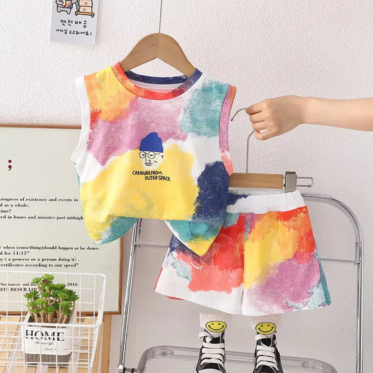 Summer Children Kid boys Cotton Clothes Full Printed Colorful set