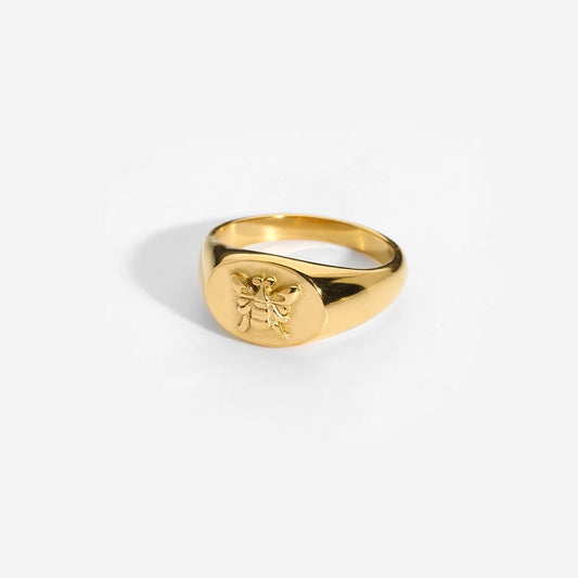 High Quality Stainless Steel Oval Honey Bee Signet Rings