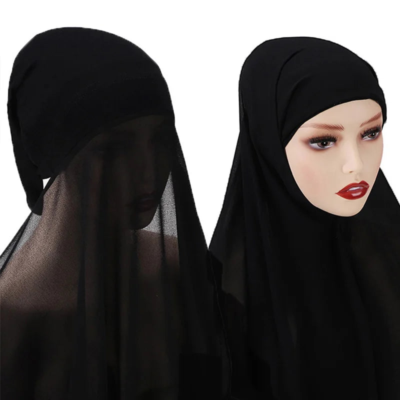 Conjunto de hijab de gasa con gorro interior de punto