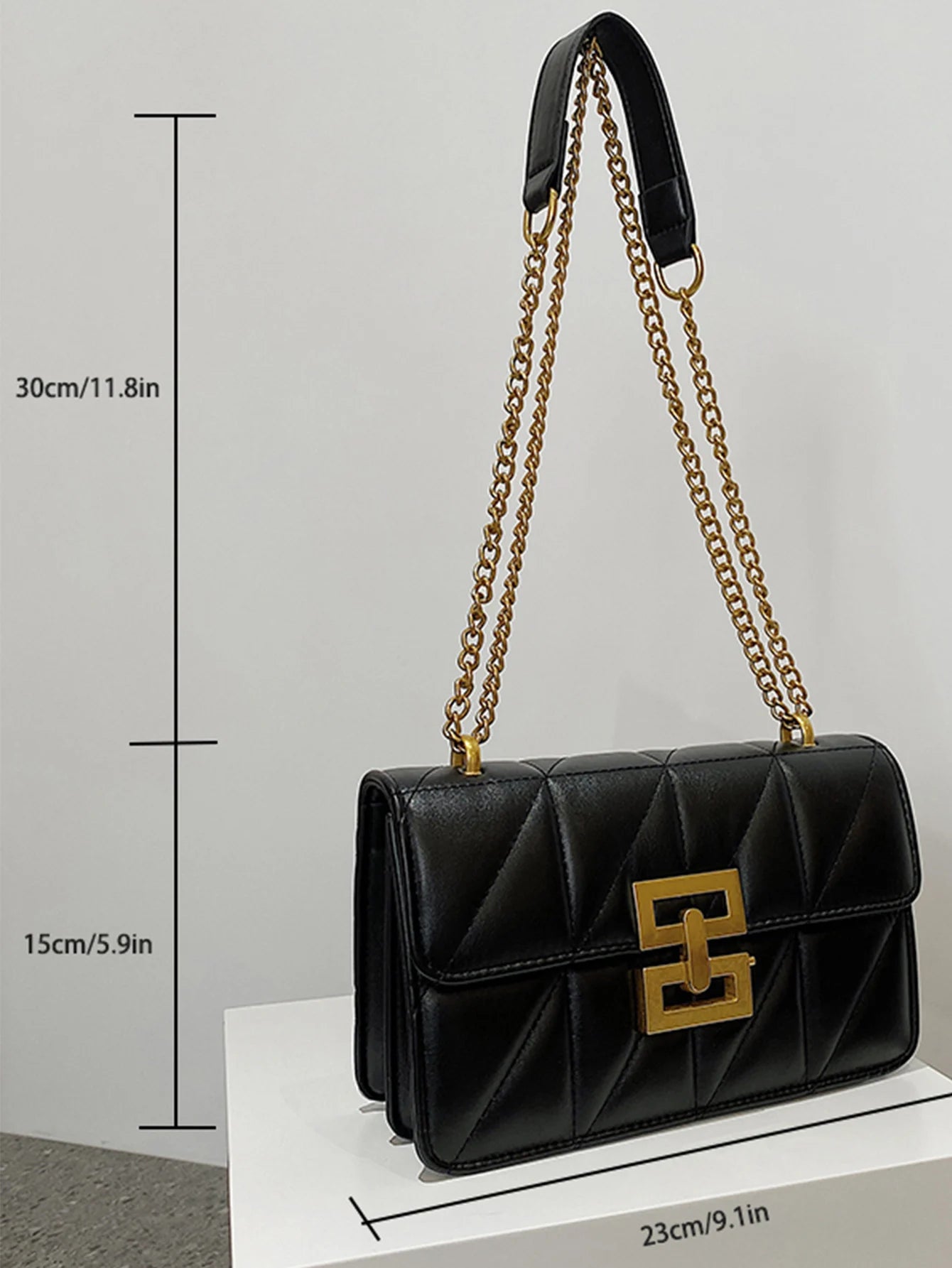 Diamond-Shaped Embossed Fashion Chain Bag