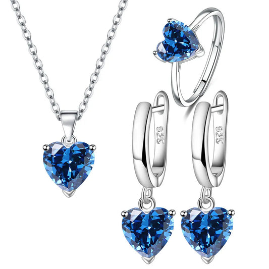 Conjunto de joyas con circonitas en forma de corazón de plata de ley 925