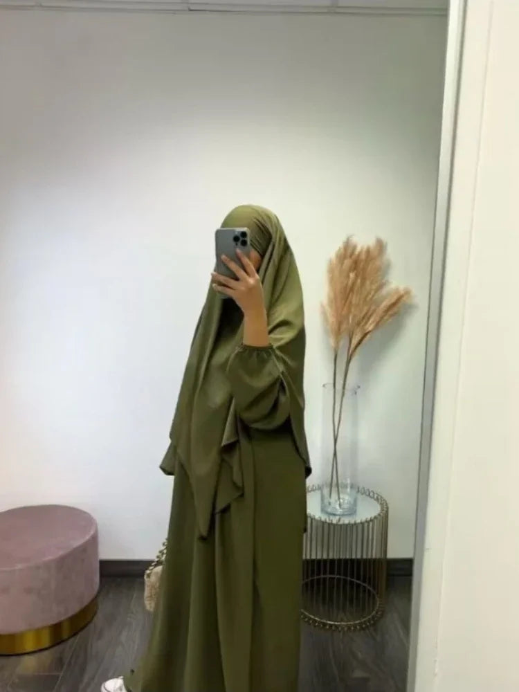 Eid Muslimische Frauen Lange Khimar 2-teiliges Set Abaya Kleid Gebetskleidung Hijab Volle Abdeckung Islamischer Ramadan Kaftan Djellaba 2023