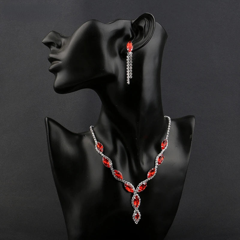 Fashion Blue Red Green Crystal Prom Wedding Jewelry Set