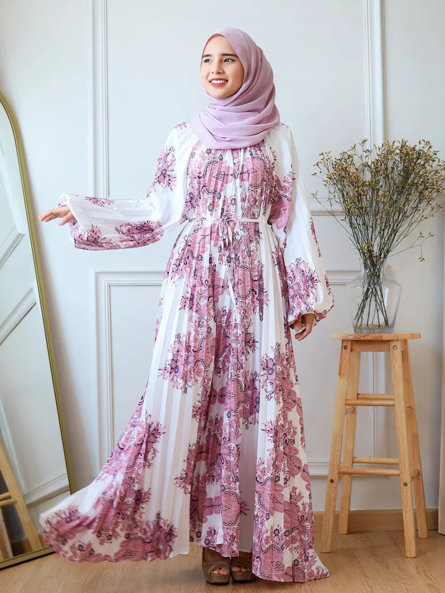 Ajwan Printed Long Pleated Loose Casual Dresses