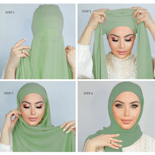 Hijjab With Cap Bonnet Instant Chiffon