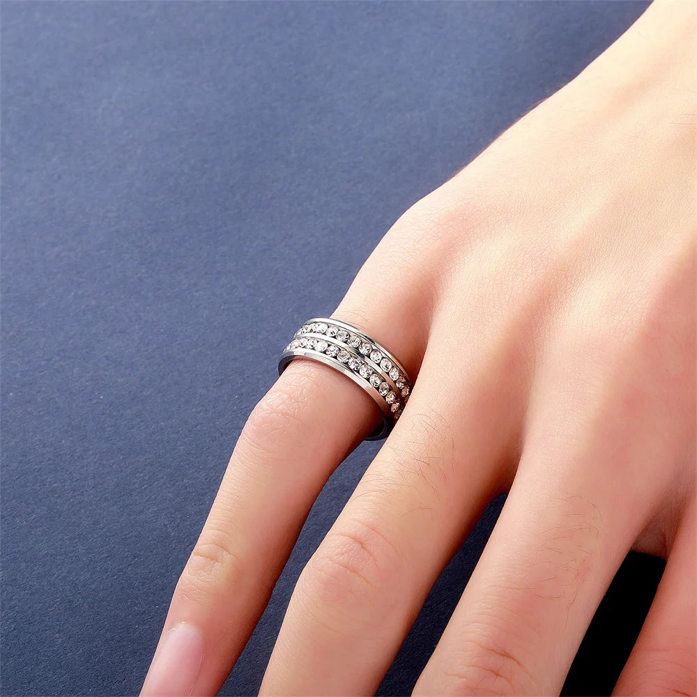 Hip Hop Stainless Steel Cubic Zirconia Ring