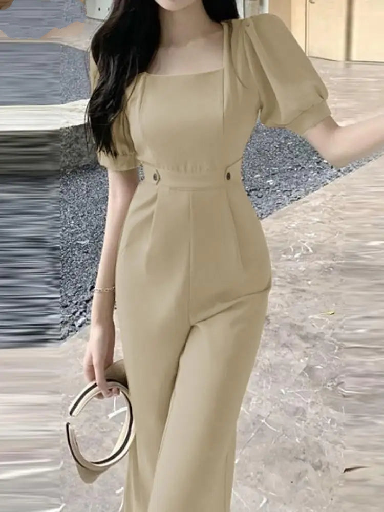 Ibtisam Summer Puff Sleeve Square Collar Rompers Fashion Party Jumpsuit