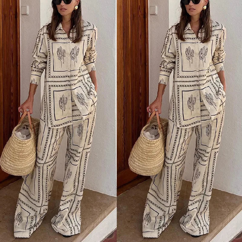 Sama Loose Fashion Printed Long Sleeve Set