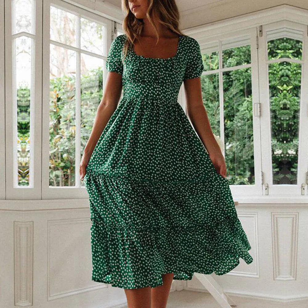 Summer Vacation Casual Short Sleeve Slim Fit Long Dress 2024