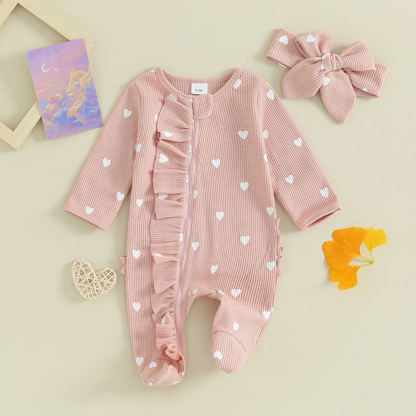 Baby Mädchen Jumpsuit mit Fußbedeckung zum Valentinstag