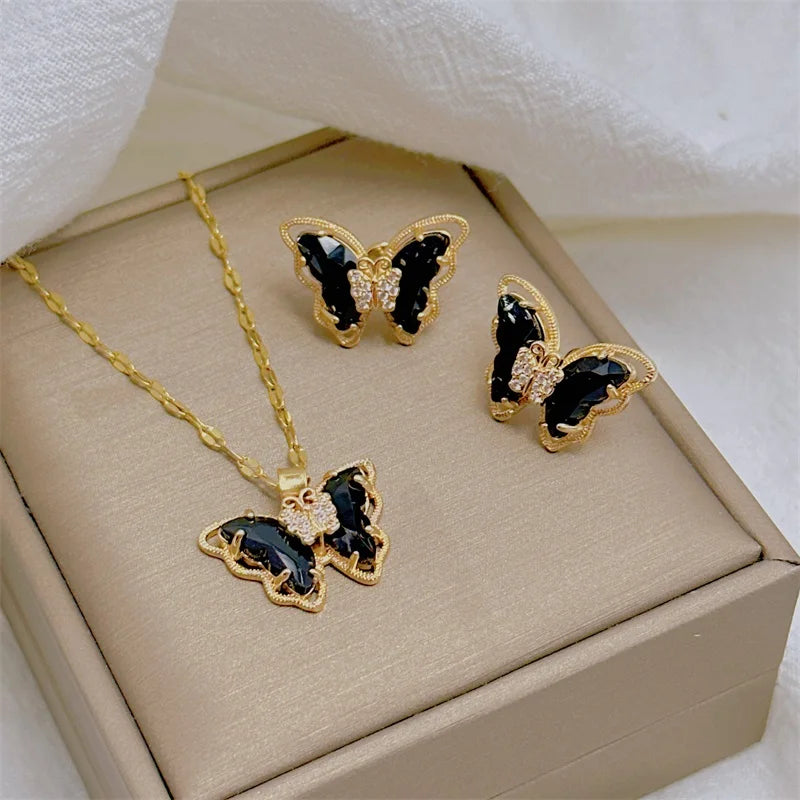 Butterfly Necklace Earrings Set Classic