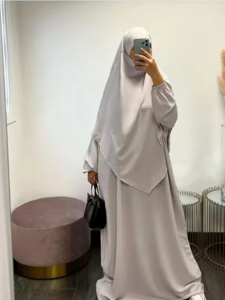 Eid Muslimische Frauen Lange Khimar 2-teiliges Set Abaya Kleid Gebetskleidung Hijab Volle Abdeckung Islamischer Ramadan Kaftan Djellaba 2023