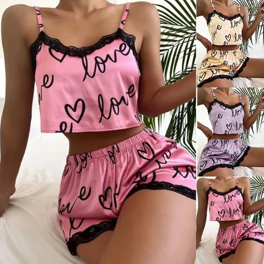 Conjunto de 2 piezas de traje de pantalones cortos de pijama para mujer