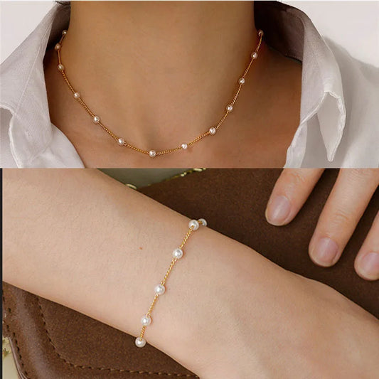 Perlen Schmuck Halskette und Armband Set